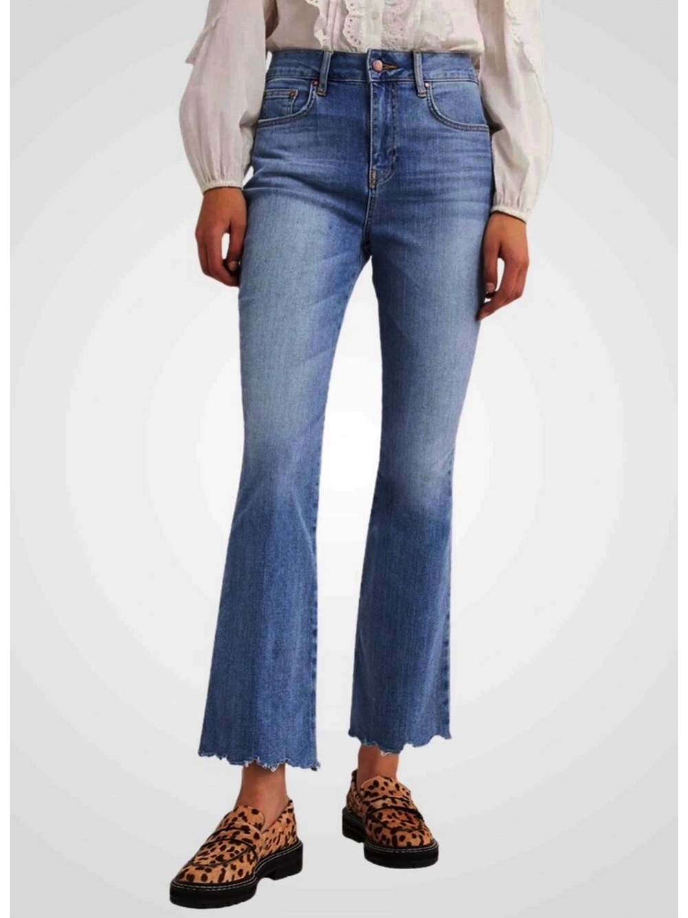 Boden NWT Cropped Flare Jeans Size 4  High Rise  Medium Wash